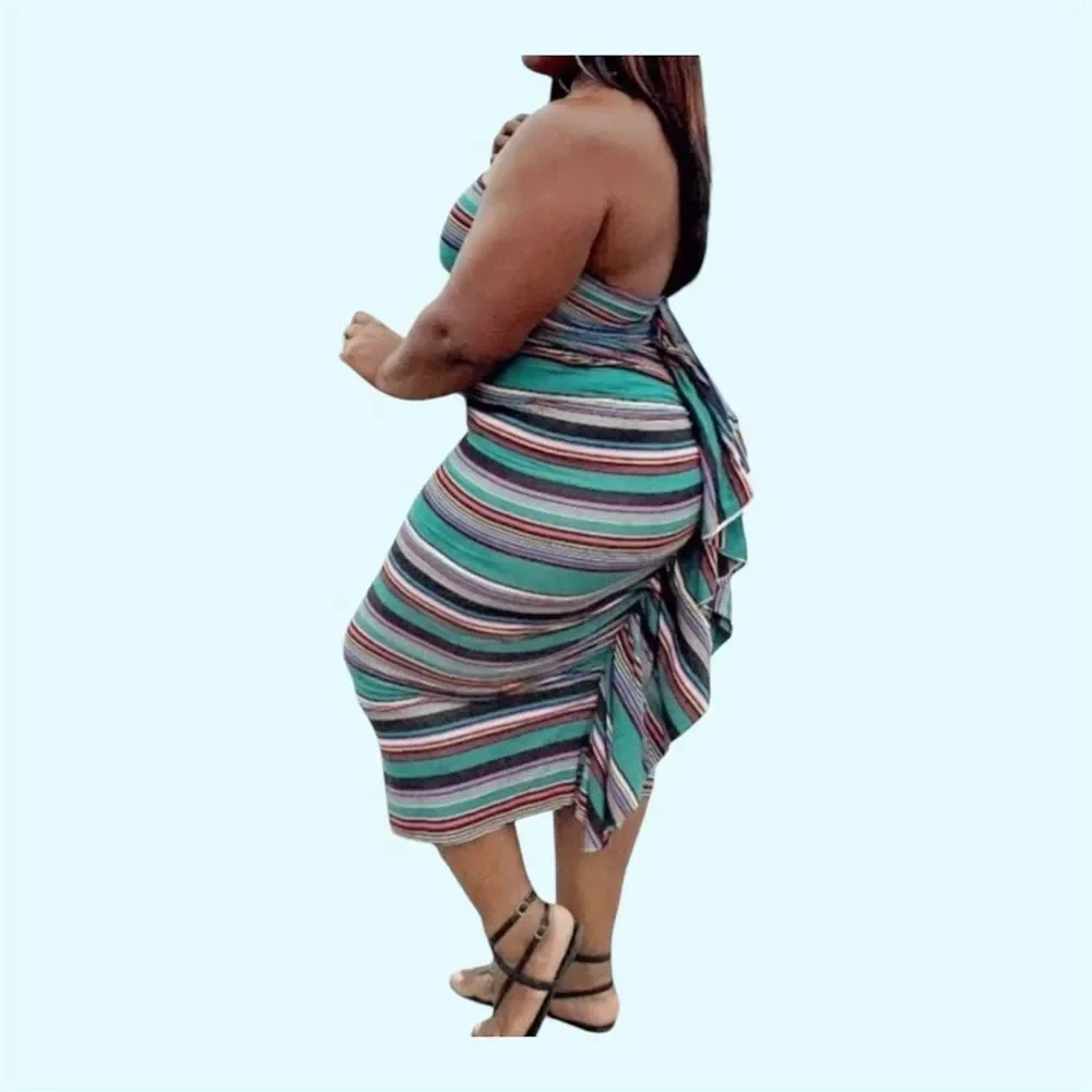 Philthy Ragz Striped Multi-Way Ruffle Maxi Dress One Size - Picture 8 of 8